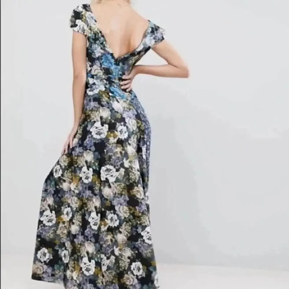 FREE PEOPLE La Fleur Maxi Floral Dress Azure Blue Size 6 Boho Shabby Chic - Picture 2 of 13